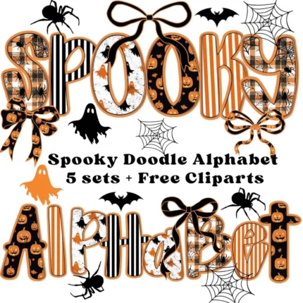Spooky Alphabet Doodle Font with Cliparts Set & Our Entire Doodle Font Library